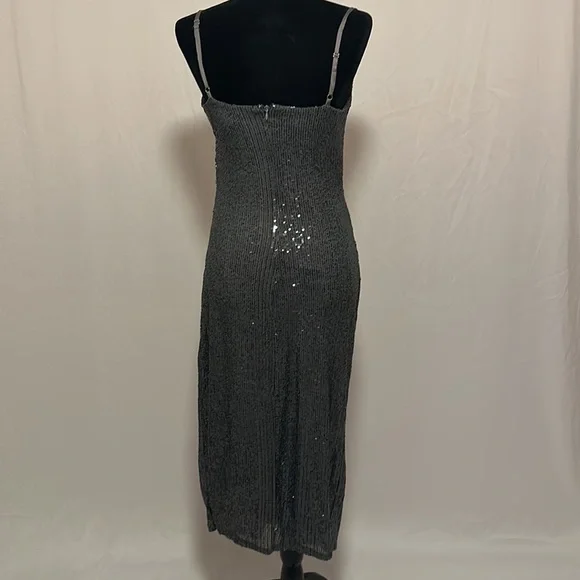 Laundry by shelli segal sequin cowl neck slip in gunmetal  size 6 - Picture 3 of 6